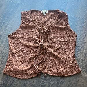 Brown Crinkle Tie-Front Top